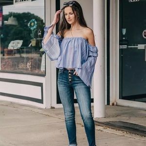 Blue Striped Off The Shoulder top